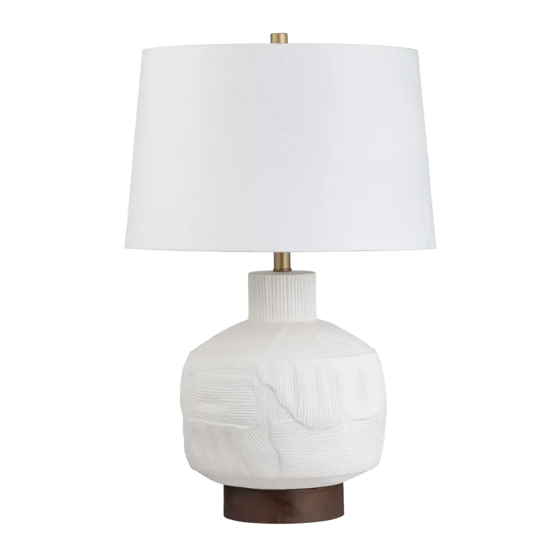 Ceramic & Wood Table Lamp With Linen Shade