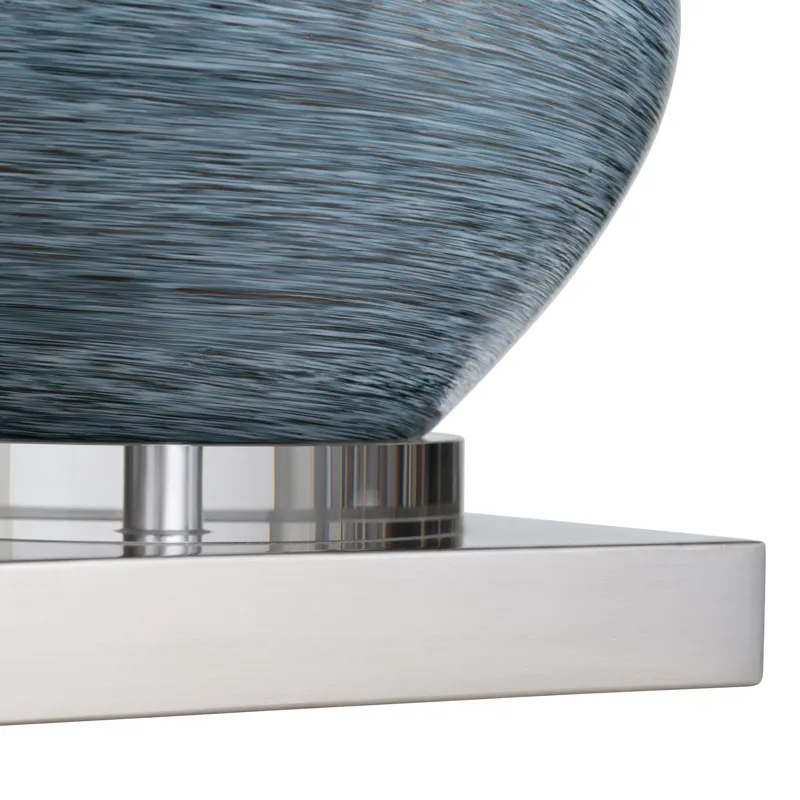 Double-gourd Blue Ceramic Table Lamp With Crystal Base And Drum Shade.
