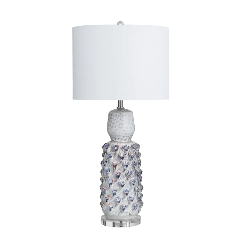 Set Of 2 Textured Ceramic Lamps With Drum Shades