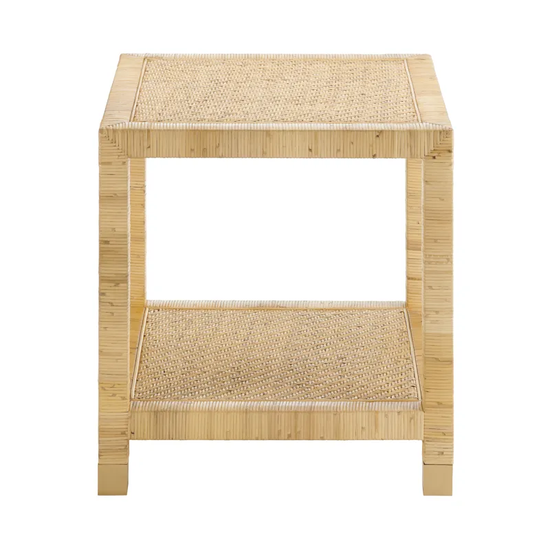 Square Tan Raffia Accent/end Table