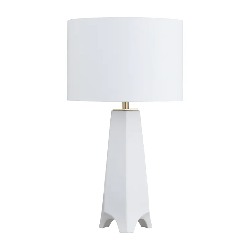 White Ceramic Table Lamp With White Linen Drum Shade