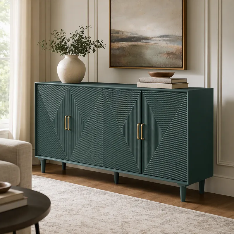 72 In. Emerald Green Solid Wood Door Media Credenza/sideboard