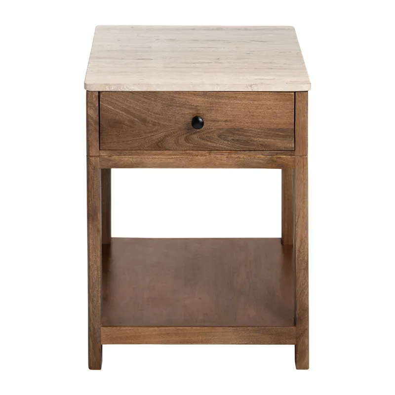 Solid Mango And Travertine 1 Drawer Accent/end Table