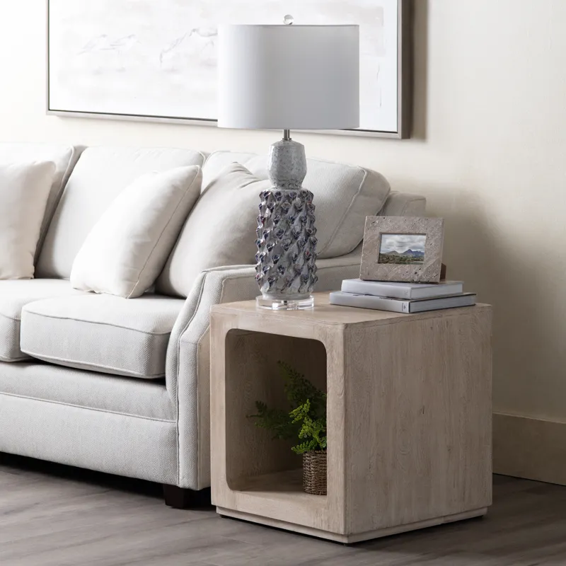 Set Of 2 Textured Ceramic Lamps With Drum Shades