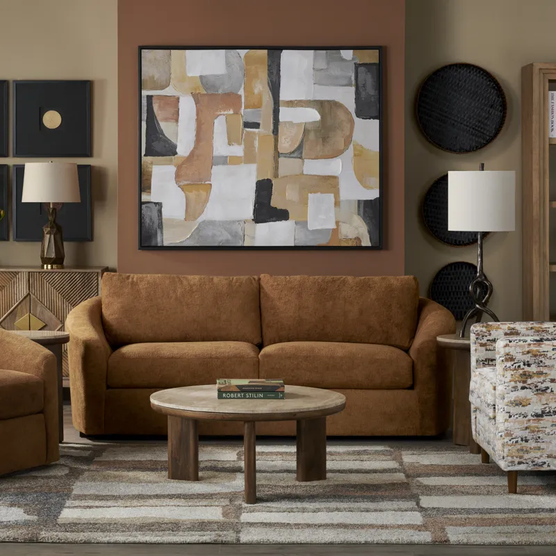Malone Abstract Neutral Geometric Framed Canvas Wall Art