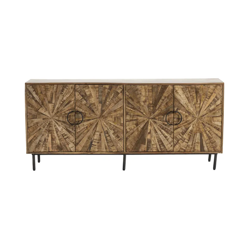 Warm Brown Solid Wood & Metal 4-door Media Credenza/sideboard