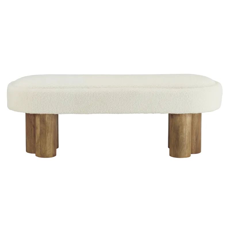 50 In. Cream Upholstered Accent Bench With Solid Wood Frame