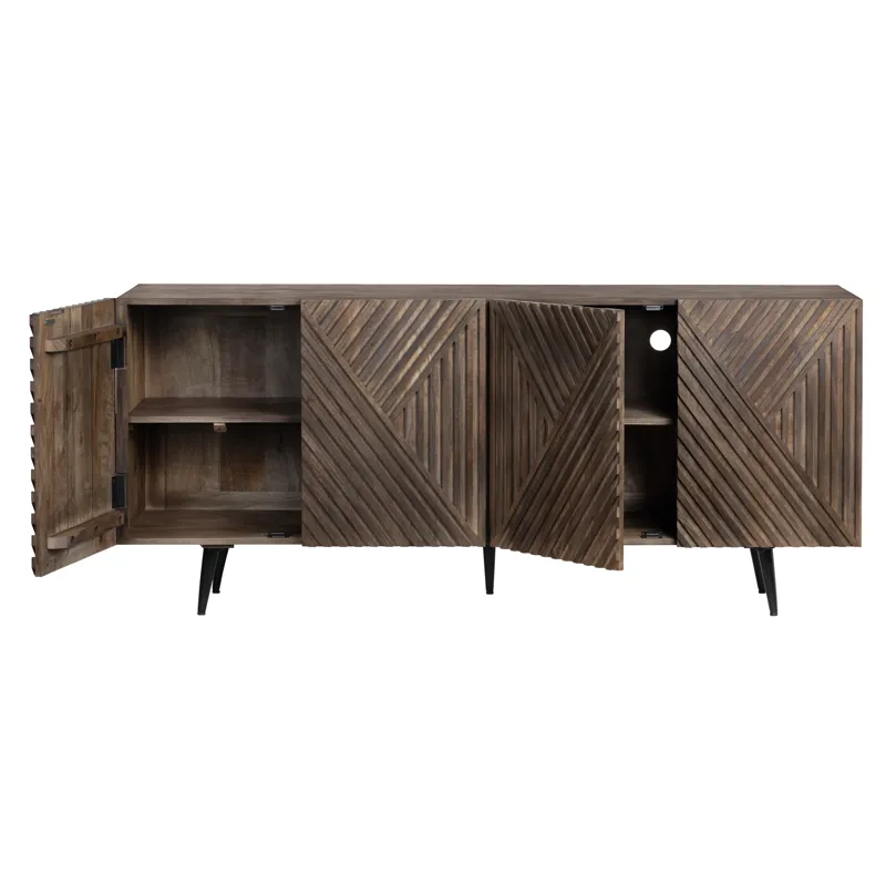 Solid Wood & Metal 4-door Media Credenza/sideboard