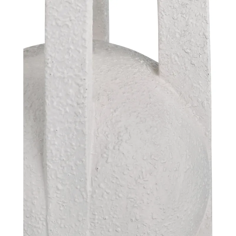 White Textured Table Lamp With Modern Geometric Base And Linen Drum Shade
