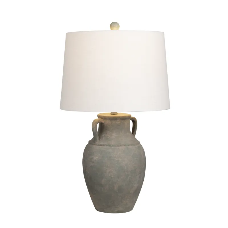 Antiqued Ceramic Jug Lamp With Linen Shade
