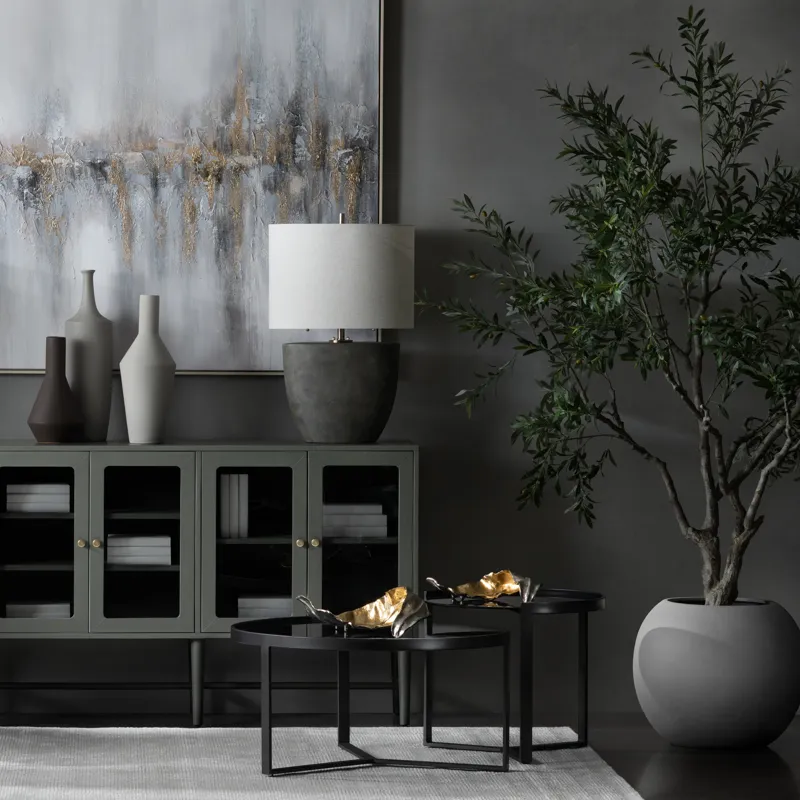 H Ceramic Table Lamp With Linen Shade