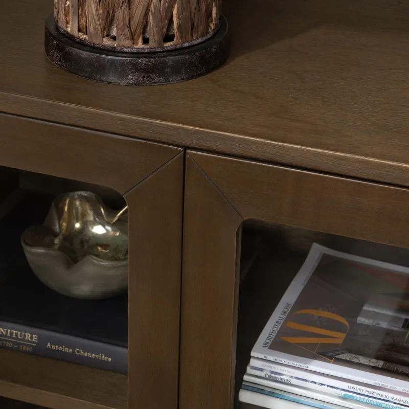 W Brown Wood Four Door Media Credenza Sideboard