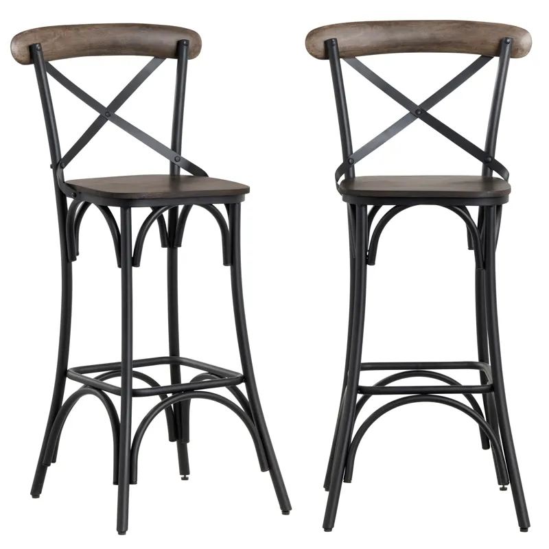 Set Of 2 Solid Mango And Iron Barstools