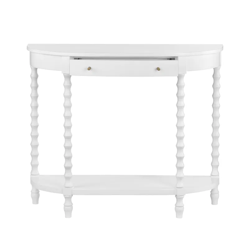 40 In. White Solid Wood 1 Drawer Accent Demilune Console/sofa Table