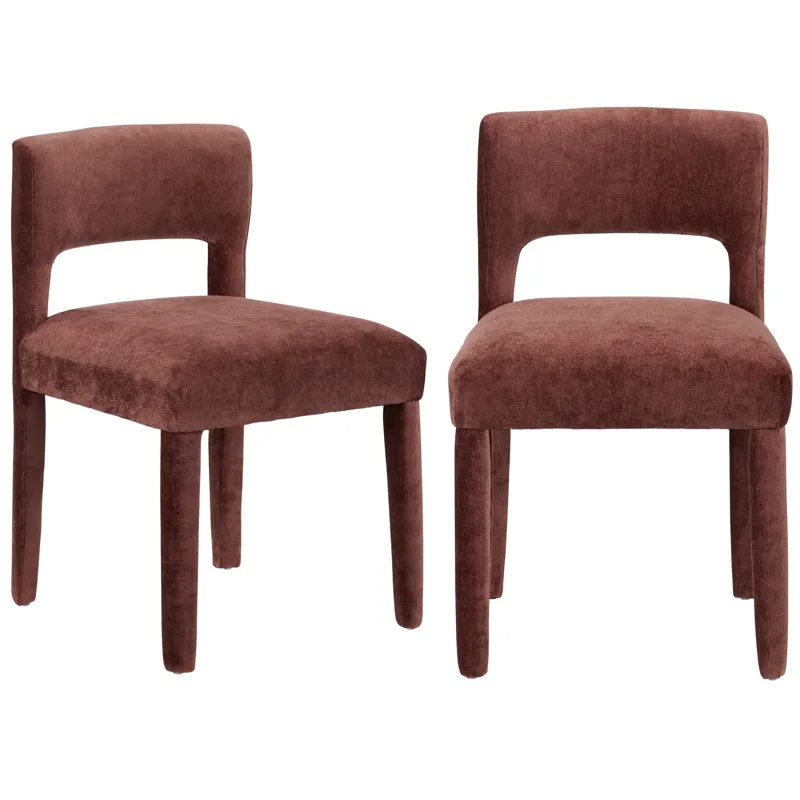 Set Of 2 Red Upholstered Dining Side Chairs