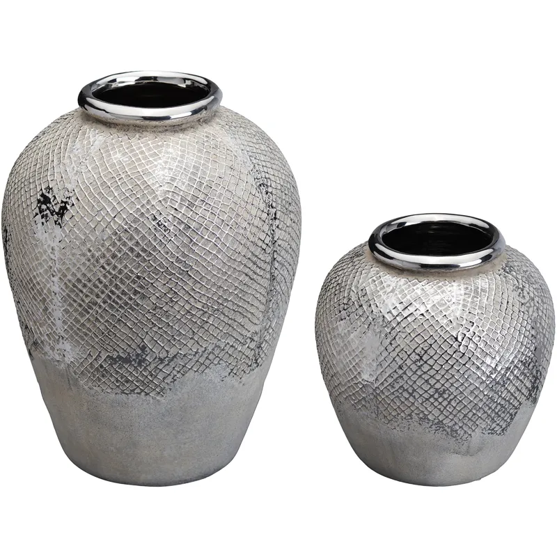 Silverlight Modern Textured Ceramic Vases Set Of 2