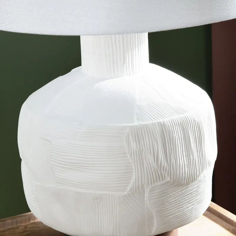 Ceramic & Wood Table Lamp With Linen Shade