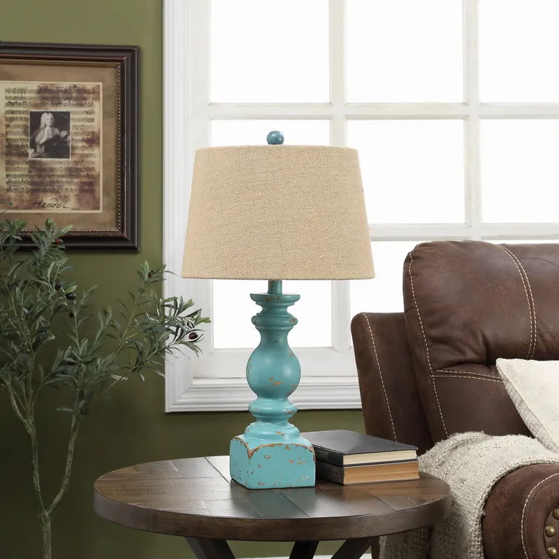 Kirksey Resin Distressed Turquoise Table Lamp
