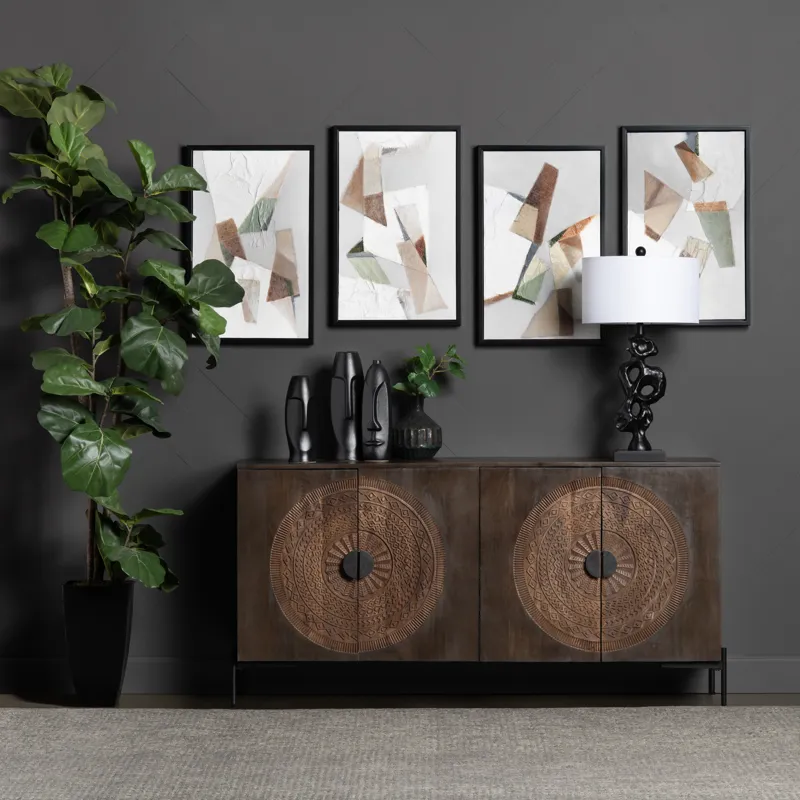 Solid Wood & Metal 4-door Media Credenza/sideboard