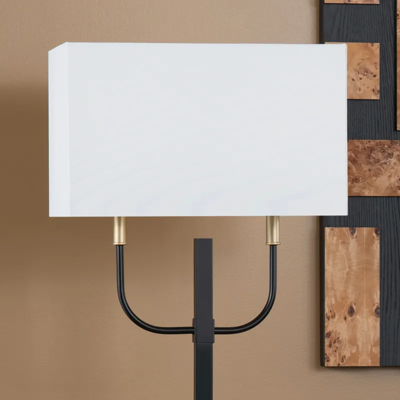 Black And Gold Metal Floor Lamp With Linen Shade
