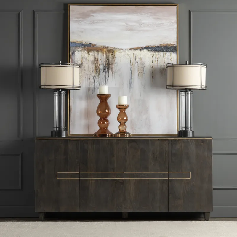 Solid Wood & Metal 4-door Media Credenza/sideboard