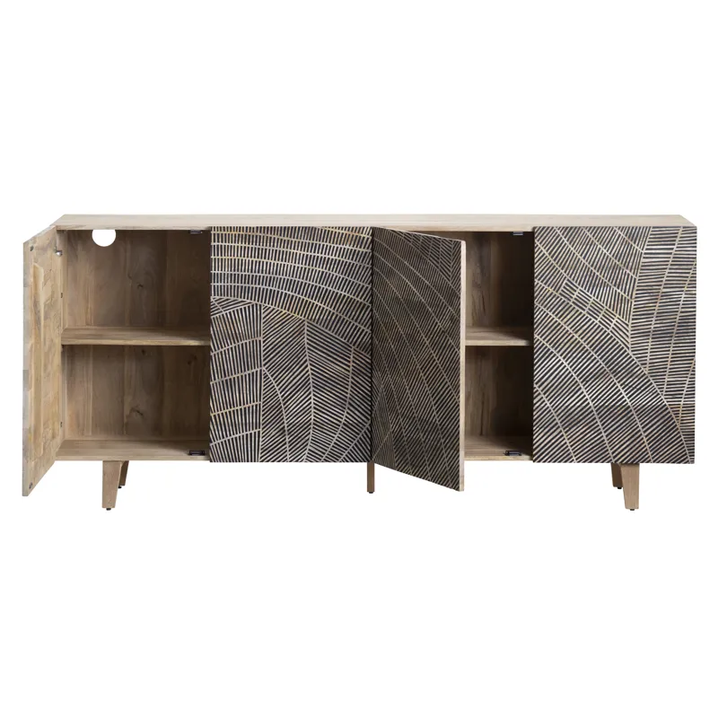 Solid Wood 4-door Media Credenza/sideboard