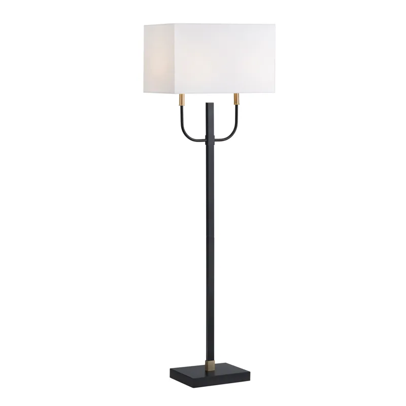 Black And Gold Metal Floor Lamp With Linen Shade