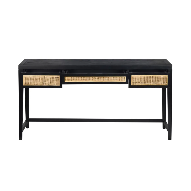 Black Transitional Writing Desk With 3 Drawers