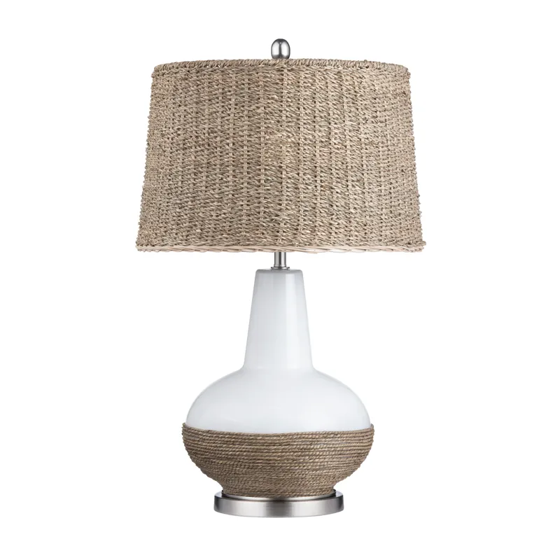 Ceramic & Rattan Table Lamp With Rattan Shade