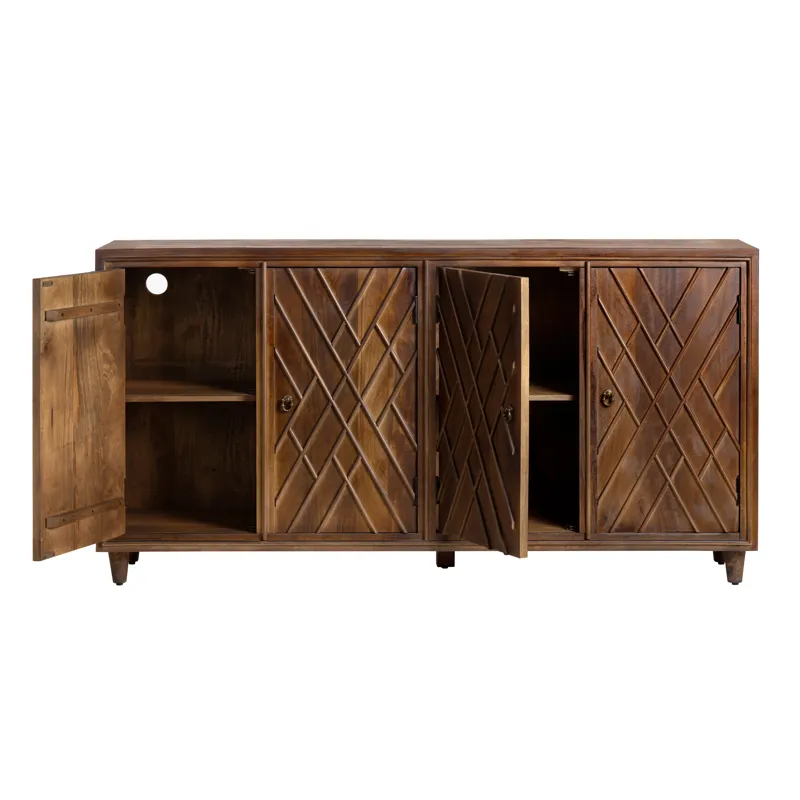 Solid Wood 4-door Media Credenza/sideboard