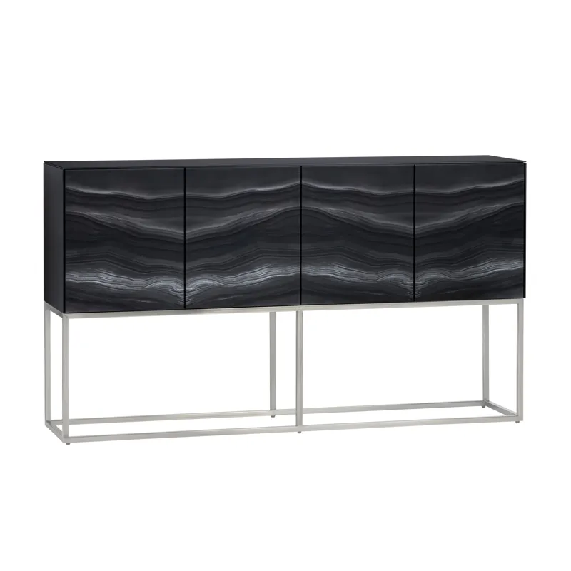 Reverse Painted Glass 4-door Media Credenza/sideboard