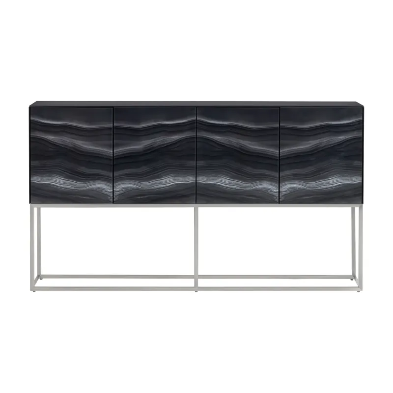 Reverse Painted Glass 4-door Media Credenza/sideboard