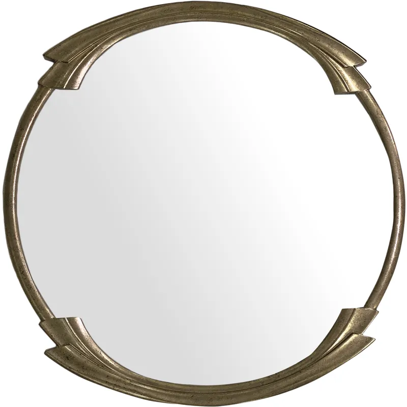 Arcform Antique Gold Round Mirror With Art Deco Inspired Frame