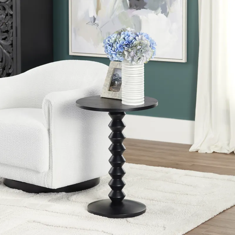 Black Painted Round Accent End Table