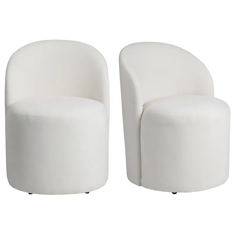 Set Of 2 White Upholstered Dining Chairs With Castors