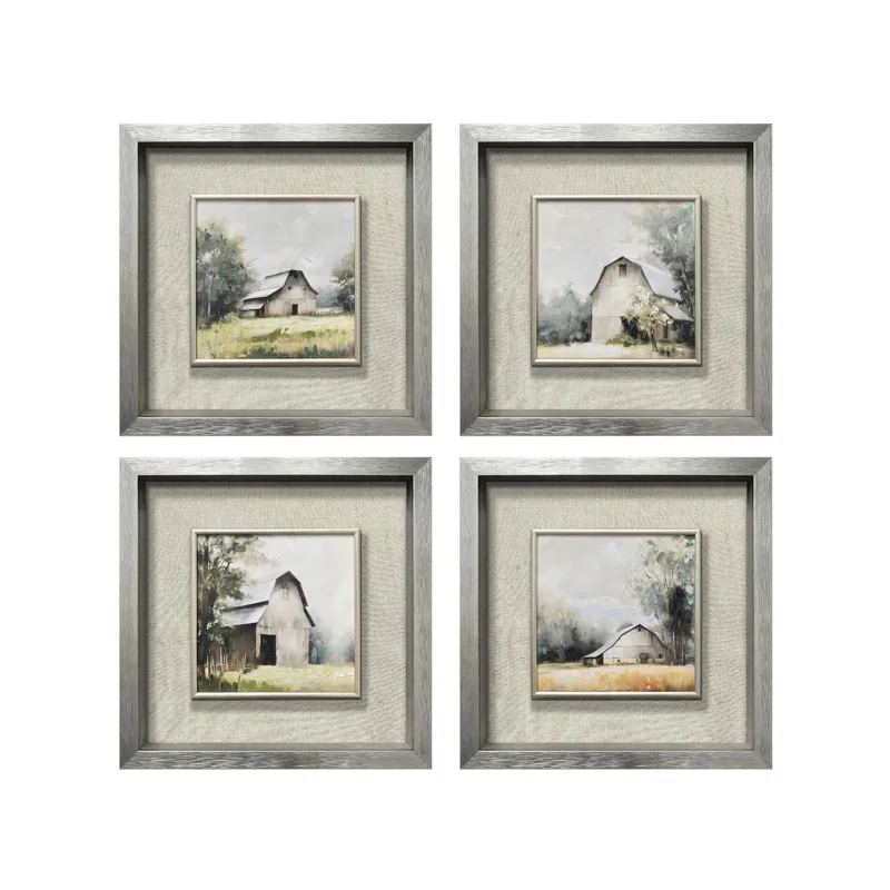 Windham 4-piece Farmhouse Barn Framed Canvas Paintings
