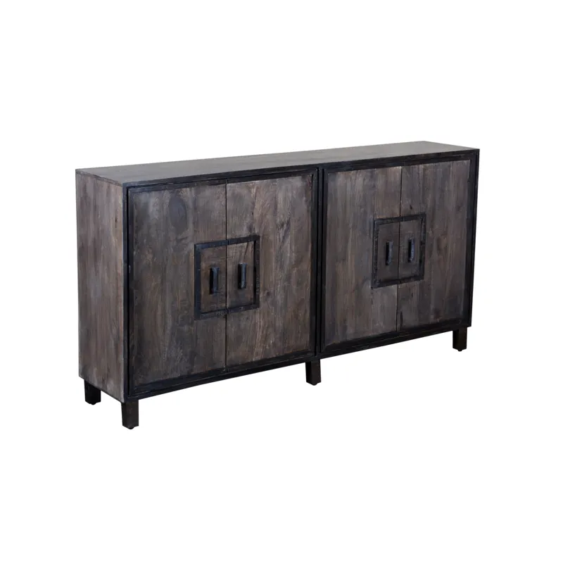Bengal Manor Mango Wood 4 Door Frame Detail Rough Hewn Sideboard