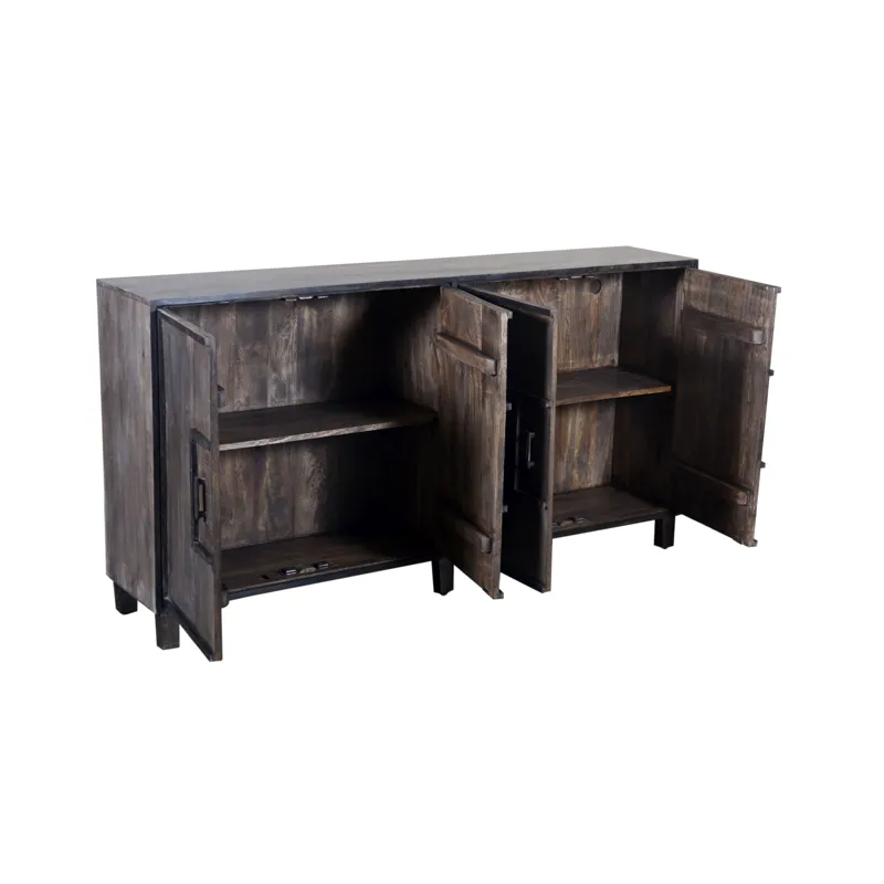 Bengal Manor Mango Wood 4 Door Frame Detail Rough Hewn Sideboard