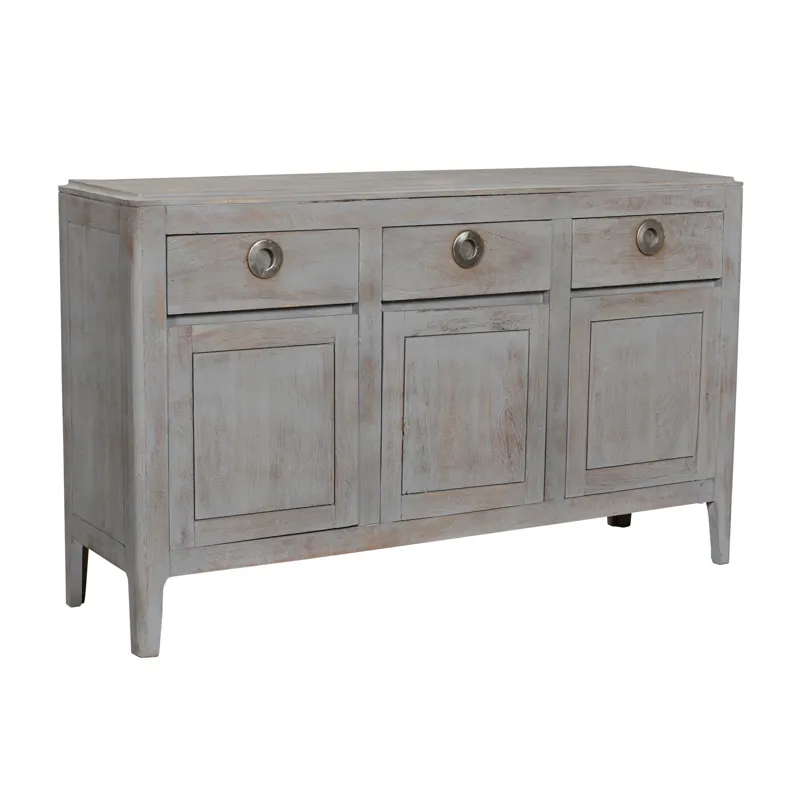 Bengal Manor Mango Wood Grey Wash 3 Drawer 3 Door Sideboard