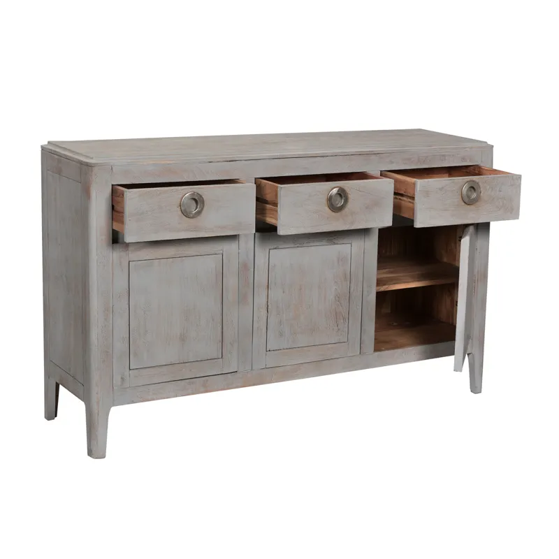 Bengal Manor Mango Wood Grey Wash 3 Drawer 3 Door Sideboard