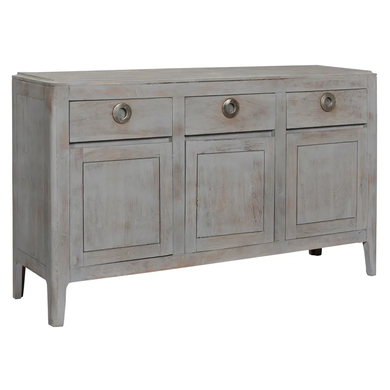 Bengal Manor Mango Wood Grey Wash 3 Drawer 3 Door Sideboard