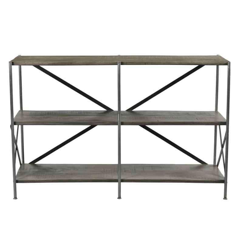 Bengal Manor Mango Wood Scraped Iron Tiered Console Table In Parkview Grey Finish