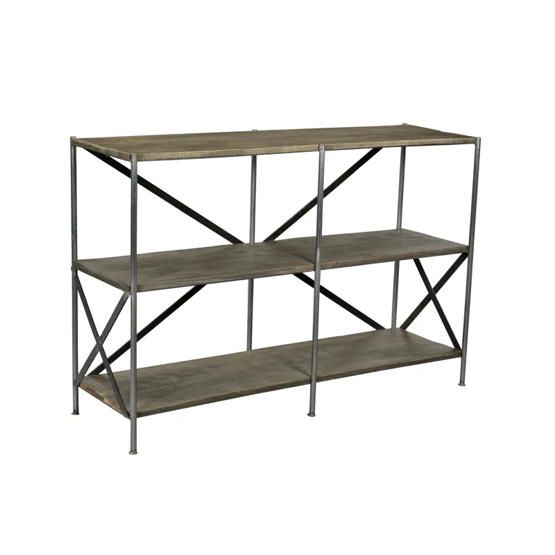 Bengal Manor Mango Wood Scraped Iron Tiered Console Table In Parkview Grey Finish
