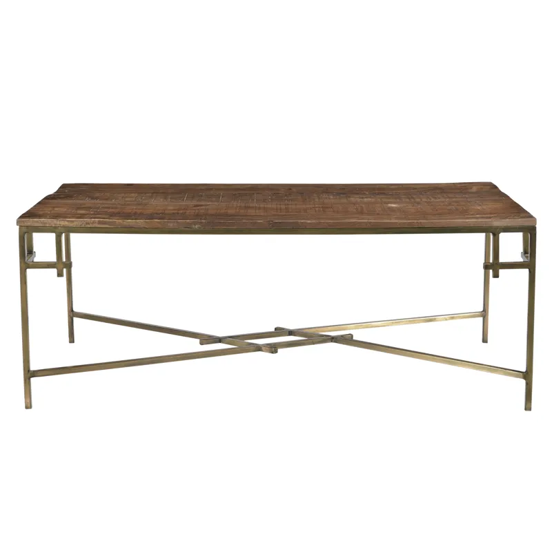 Bengal Manor Mango Wood Rectangle Cocktail Table With Iron Square Corner Aged Gold Finish