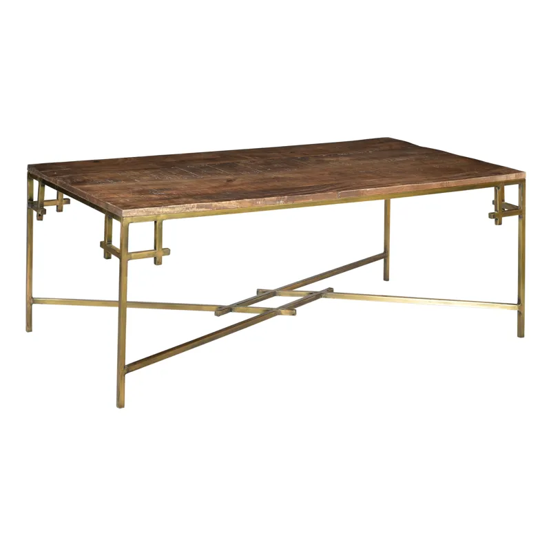 Bengal Manor Mango Wood Rectangle Cocktail Table With Iron Square Corner Aged Gold Finish