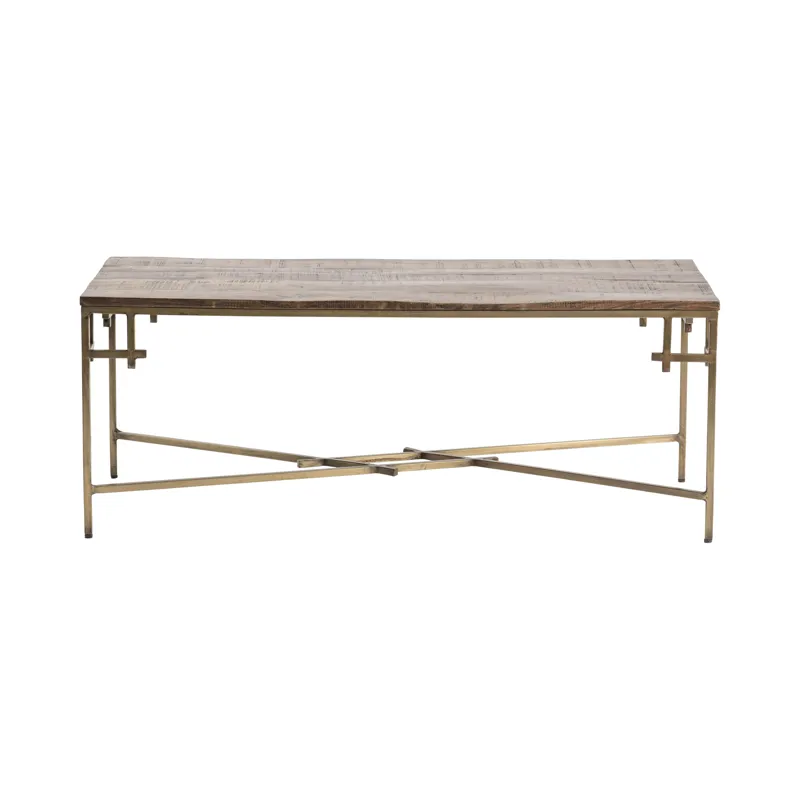 Bengal Manor Mango Wood Rectangle Cocktail Table With Iron Square Corner Aged Gold Finish Silo