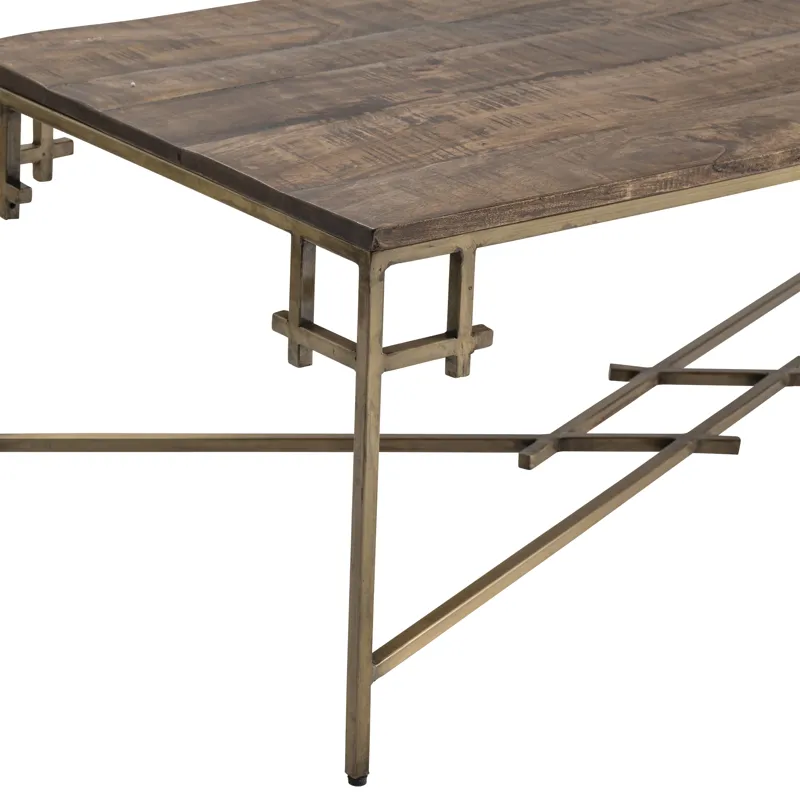 Bengal Manor Mango Wood Rectangle Cocktail Table With Iron Square Corner Aged Gold Finish Silo