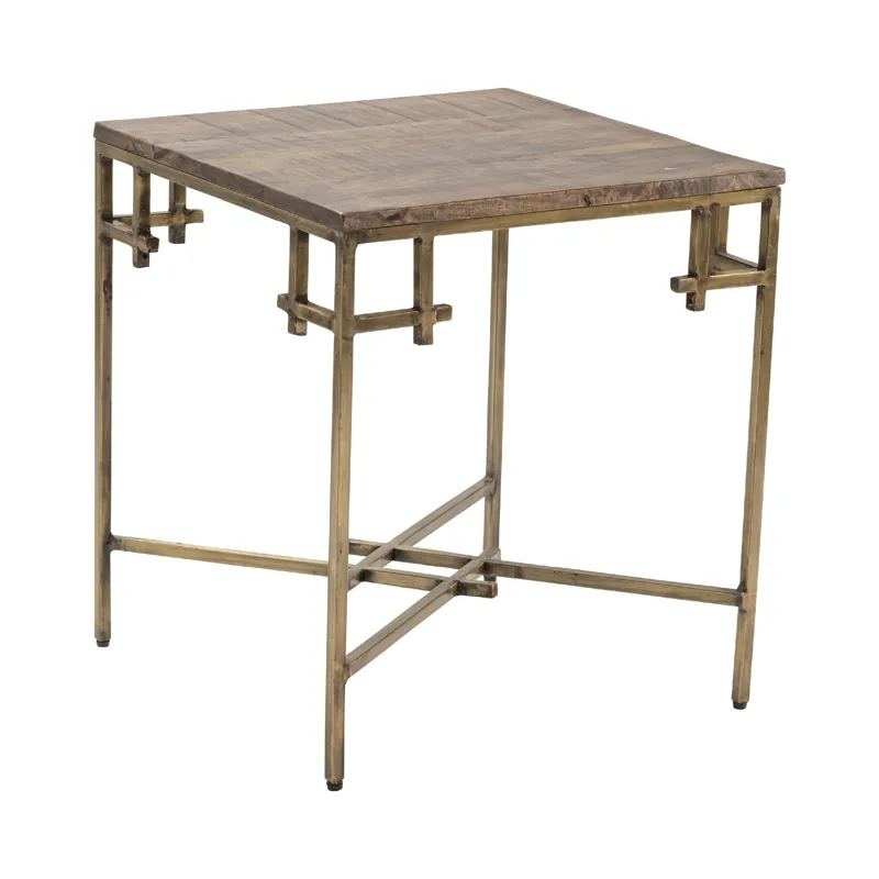 Bengal Manor Mango Wood Square End Table With Iron Square Corner Aged Gold Finish Silo