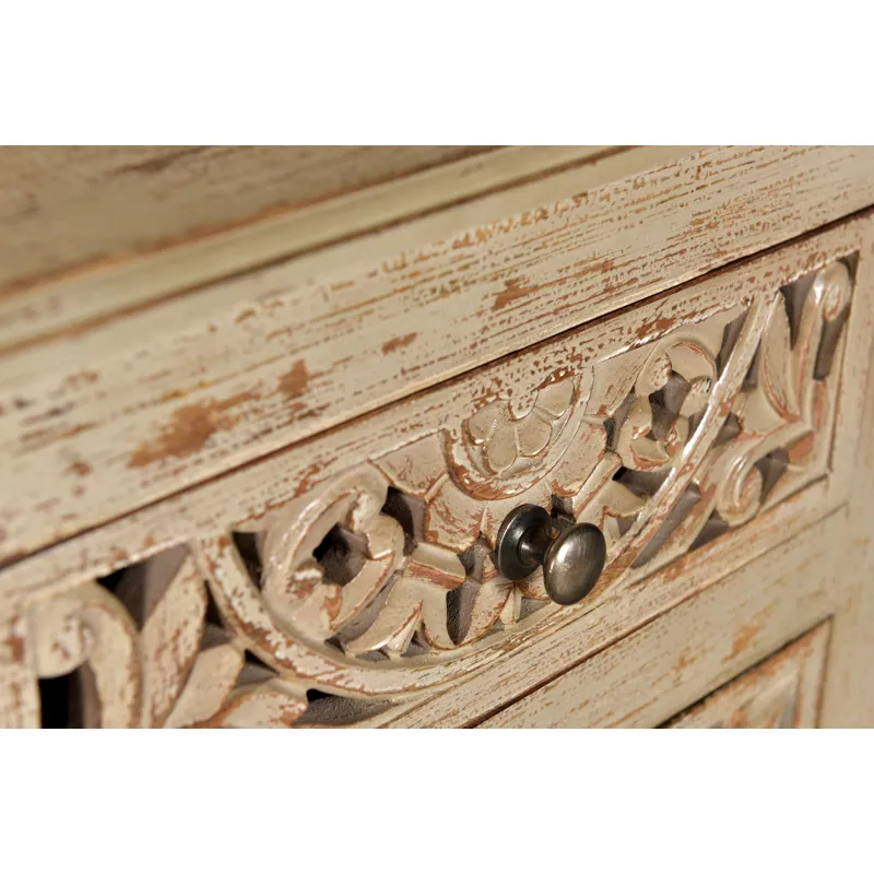 Bengal Manor Mango Wood Pierced 1 Drawer And 1 Door Distressed Grey Accent Cabinet