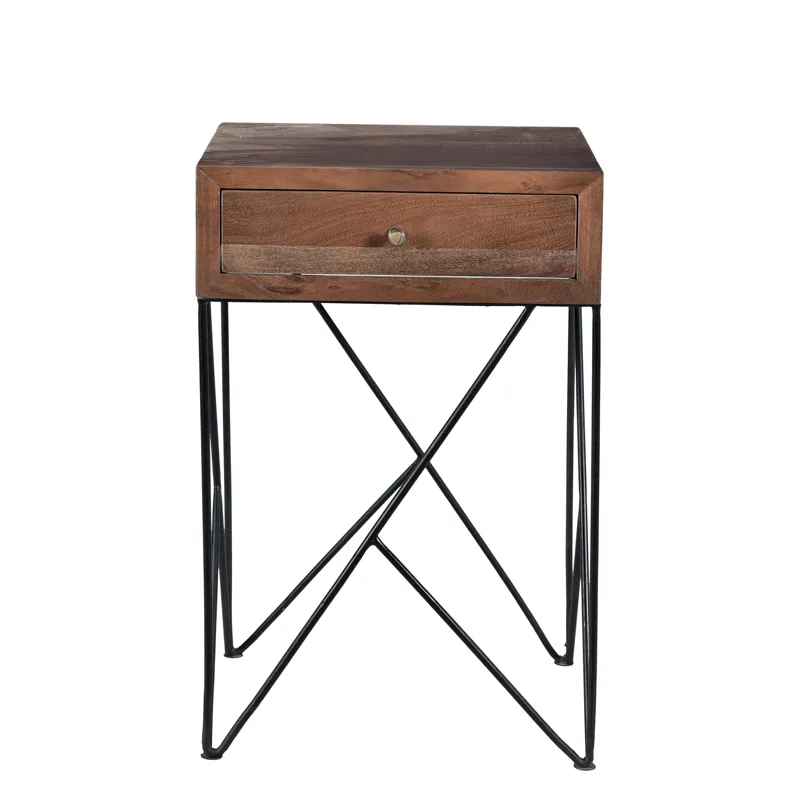 Bengal Manor Acacia Wood And Metal 1 Drawer Accent Table